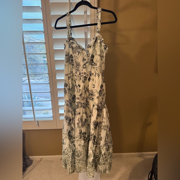 Anthropologie White and Green Floral Midi Dress Size Small - Picture 6 of 9